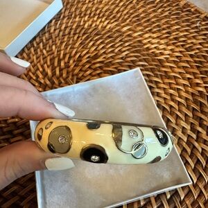 Cream and Black Bangle with Silver Accents